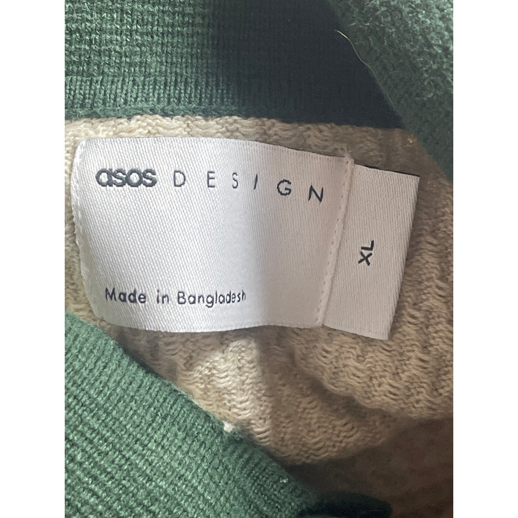 ASOS Mens Beige Green Short Sleeve Waffle Knit Loose Golf Polo Shirt Top Size XL