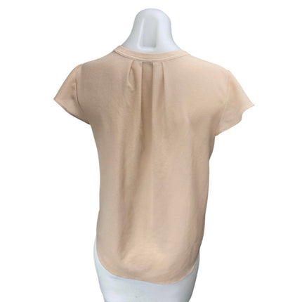 Calvin Klein Women's Beige Short Cap Sleeve V Neck Pleated Blouse Top Size S