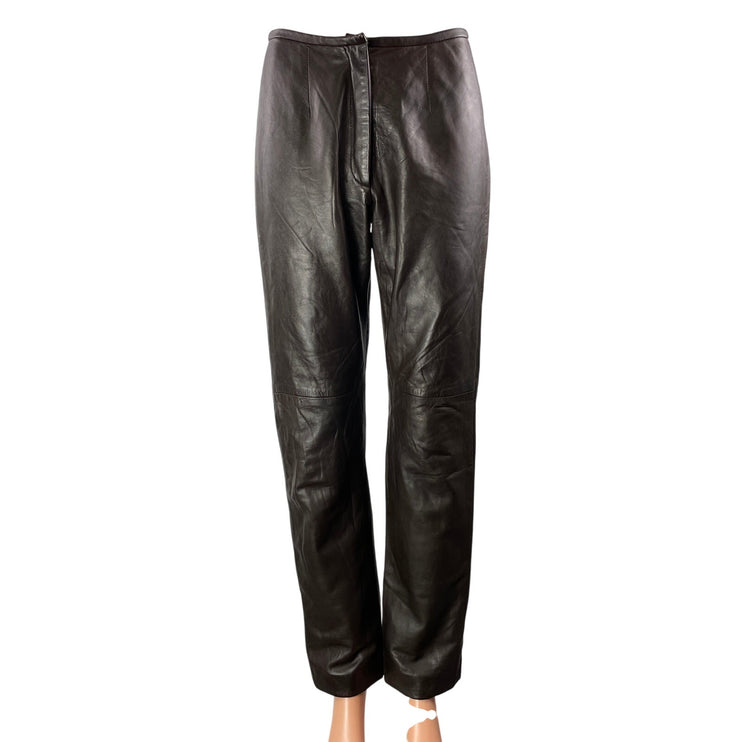 Vintage Efrem Women's Dark Brown 100% Leather Straight Trousers Pants Size 2