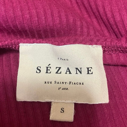 Sezane Women's Pink Long Sleeve Square Ribbed Knit One Piece Bodysuit Top Size S