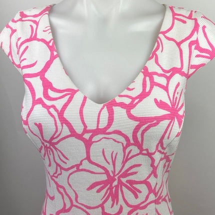 Lilly Pulitzer Pink White Desiree Cap Sleeve Floral Print V-Neck Sheath Dress S