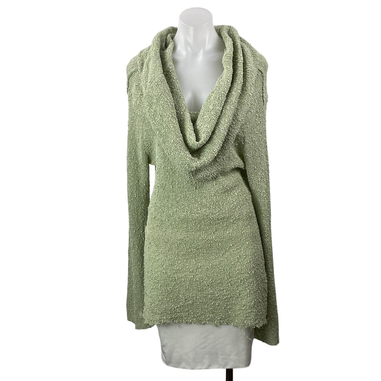 Meshki Women's Olive Green Long Sleeves Knit Draped Cowl Neck Sweater Top Sz XXL