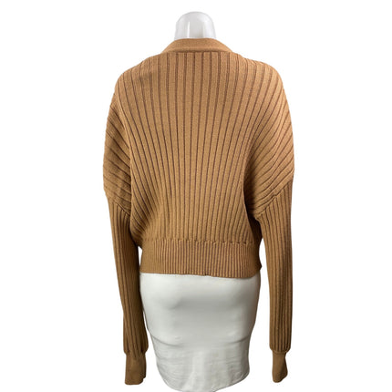 Staud Women's Tan Ribbed Knit V Neck Button Down Cardigan Sweater Top Size L