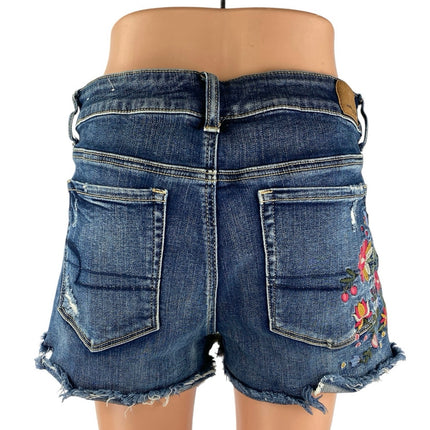 American Eagle Outfitters Floral Embroidered High Rise Denim Cut Off Shorts 12