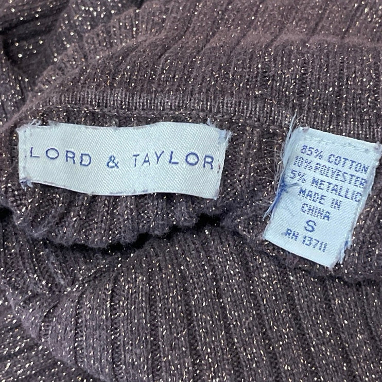 Lord & Taylor Women's Brown Glitter Ribbed Knit Turtleneck Long Sleeve Sweater S
