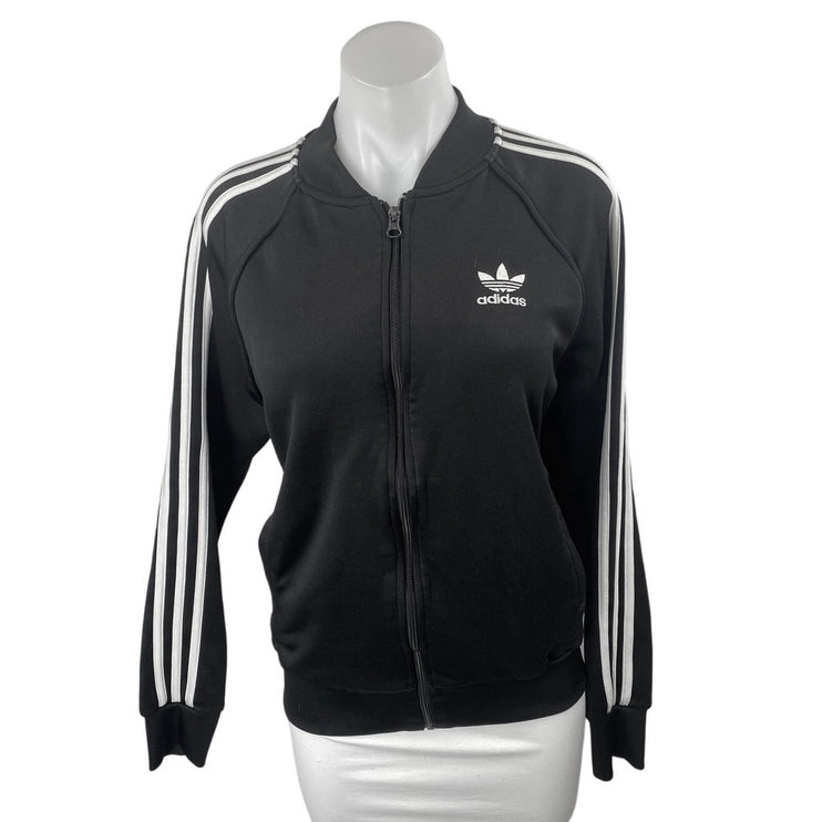 Adidas Women's Black Striped Full Zip Long Sleeve Track Bomber Jacket Size S