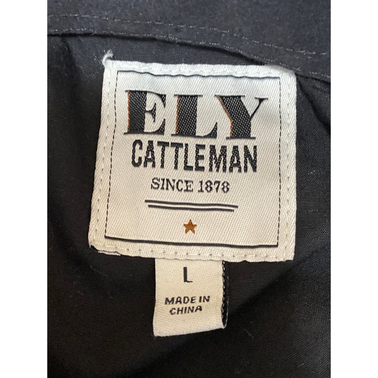 Ely Cattleman Men's Black Short Sleeve Chest Pocket Button Down Shirt Top Size L