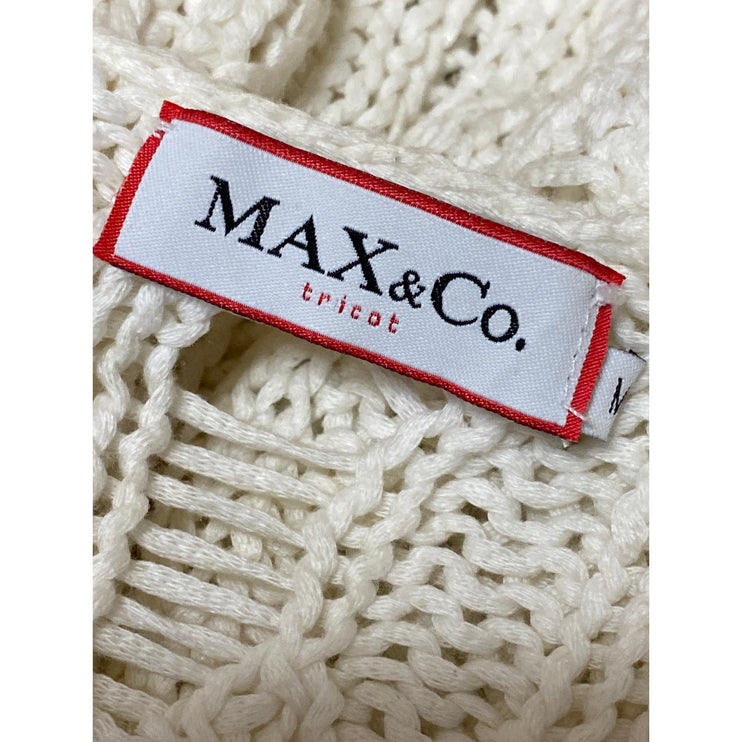 Max & Co. Women's Cream Open Knit Crochet Long Sleeve Cardigan Sweater Top Sz M