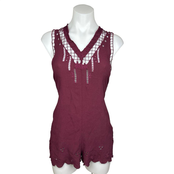 Staring at Stars Maroon Red Cutout Eyelet V Neck Sleeveless Romper Short Size S