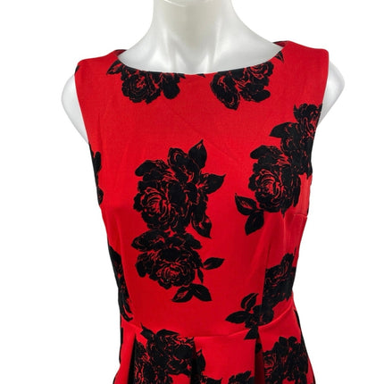 Sandra Darren Red Black Floral Jacquard Sleeveless Mini Fit & Flare Dress Size 8
