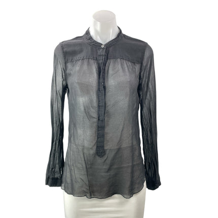 Aritzia Wilfred Womens Black Long Sleeves Silk Sheer Button Down Blouse Top Sz S