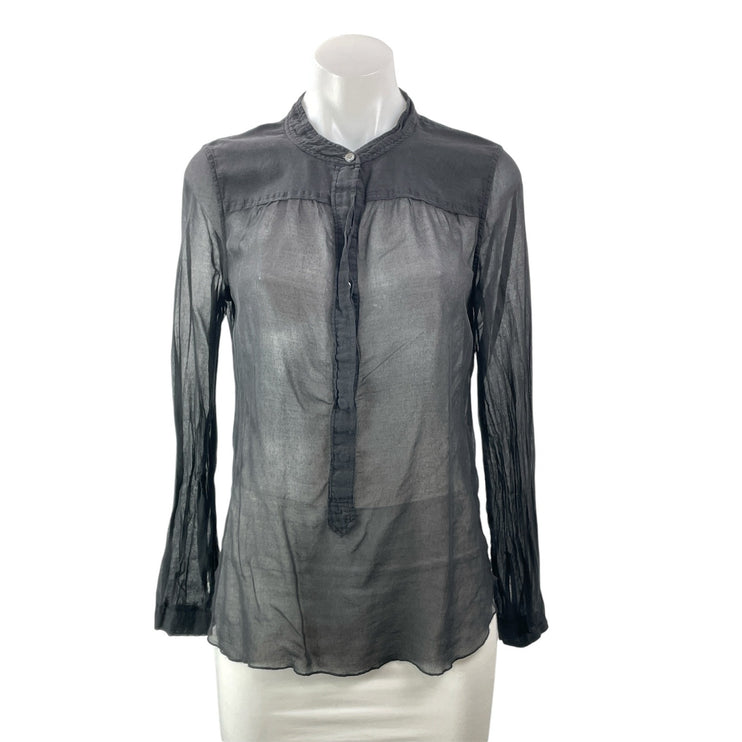 Aritzia Wilfred Womens Black Long Sleeves Silk Sheer Button Down Blouse Top Sz S