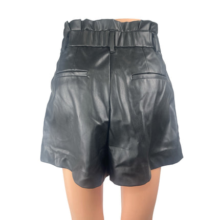 NEW Zara Women's Black Faux Vegan Leather Pleated High Waisted A-Line Shorts XS