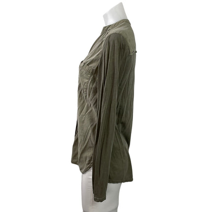 Splendid Women's Olive Green Long Sleeve V Neck Button Down Shirt Top Size XS