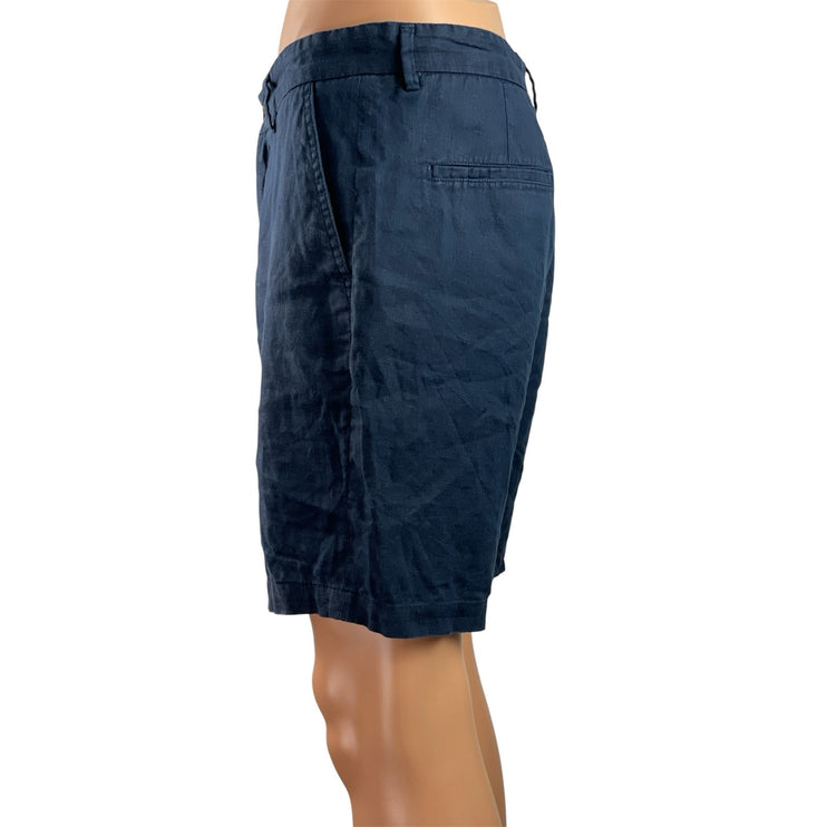Zara 100% Linen Mens Blue Straight Leg High Waisted Pockets Chino Khaki Shorts L