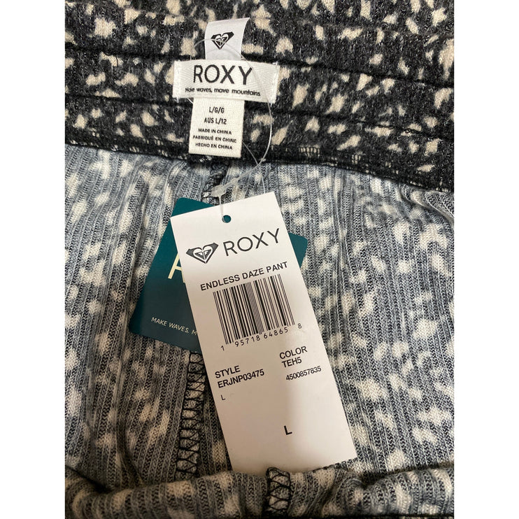 NEW Roxy Endless Daze Women's Black White Printed Wide Leg Trousers Pants Size L