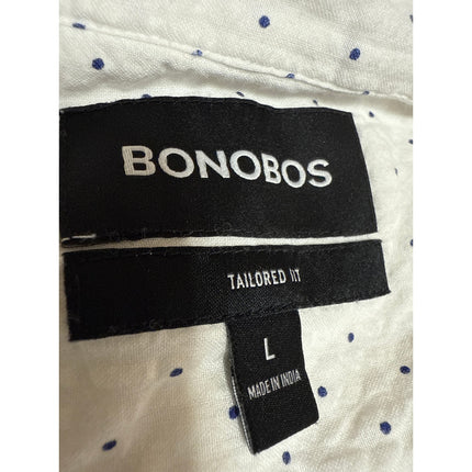 Bonobos Men's White Blue Tailored Polka Dots Short Sleeve Button Up Shirt Top L