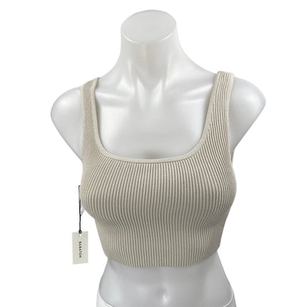 NEW Aritzia Babaton Beige Rib Knit Sleeveless Cami Sports Bra Crop Tank Top Sz S