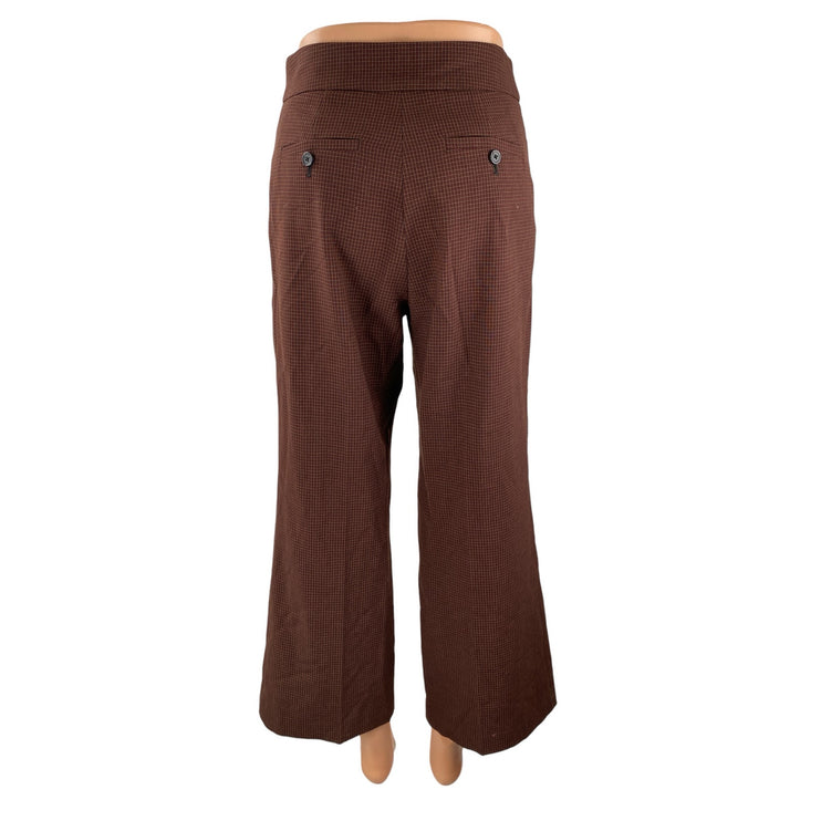 Little Moon Women's Brown Grid Plaid Check Flare Wide Leg Trousers Dress Pants 2