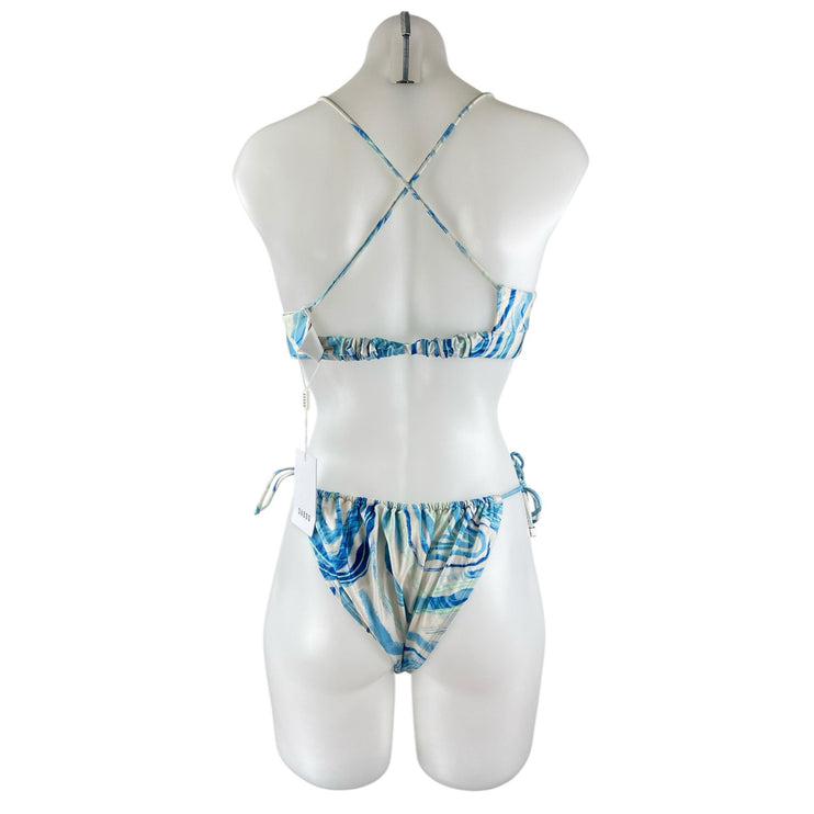 NEW Suboo Blue Marble Print Two Piece Crossback Bikini Swimsuit Swimwear Size OS