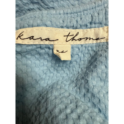 Kara Thoms Blue Textured Square Neck Short Puff Sleeve Midi A-Line Dress Size XS
