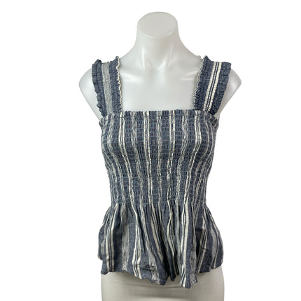 Anthropologie Maeve Women's Blue Striped Ruffle Sleeveless Peplum Blouse Top S