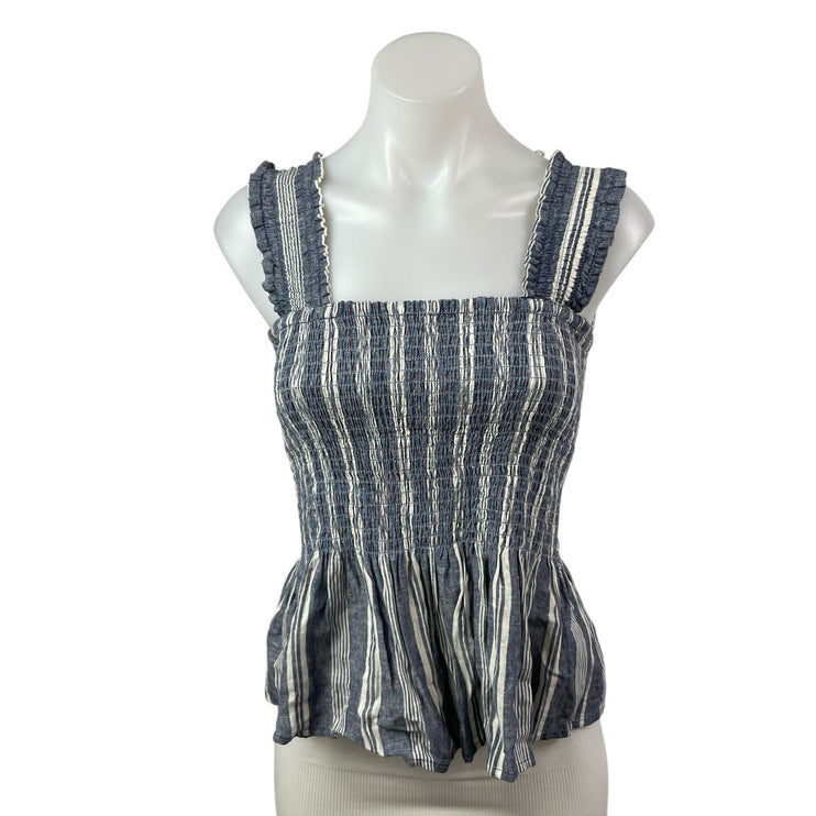 Anthropologie Maeve Women's Blue Striped Ruffle Sleeveless Peplum Blouse Top S