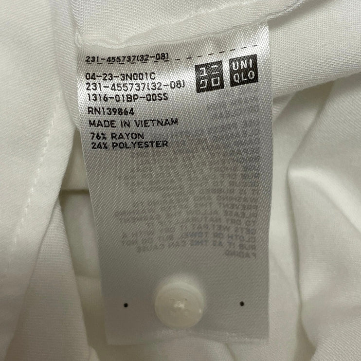 Uniqlo Women White Short Sleeve Minimalist Collared Button Down Shirt Top Size M