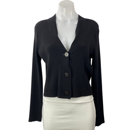 VINCE Womens Black Long Sleeves Button Front Cropped Cardigan Sweater Top Sz L/G