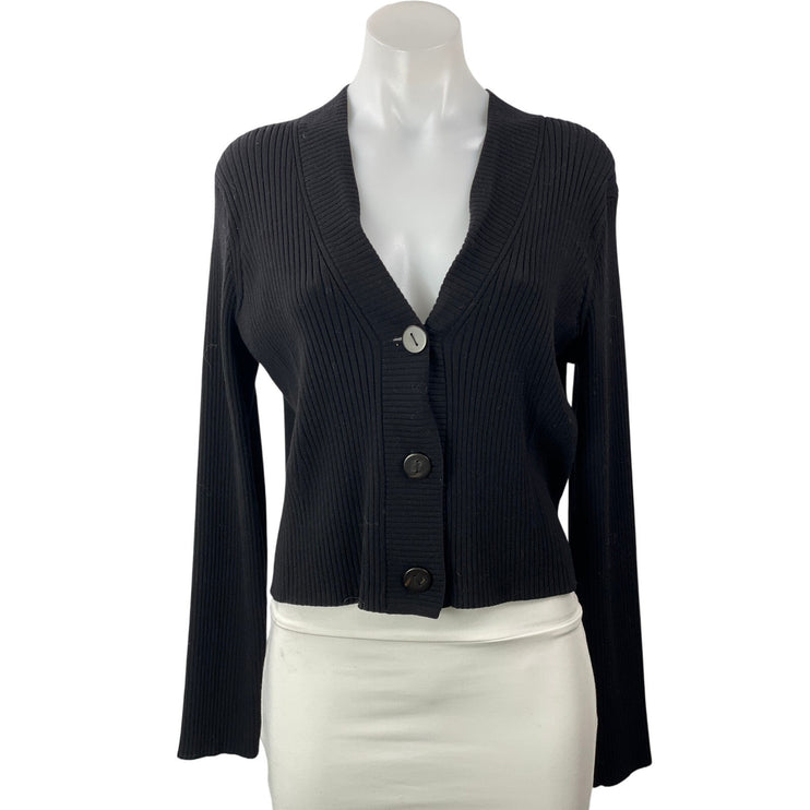 VINCE Womens Black Long Sleeves Button Front Cropped Cardigan Sweater Top Sz L/G