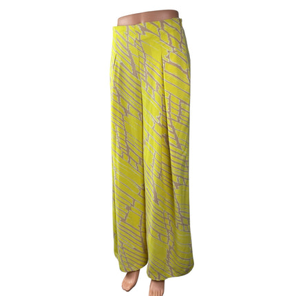 Forever 21 Women's Yellow Abstract High Waisted Wide Leg Trousers Pants Size M