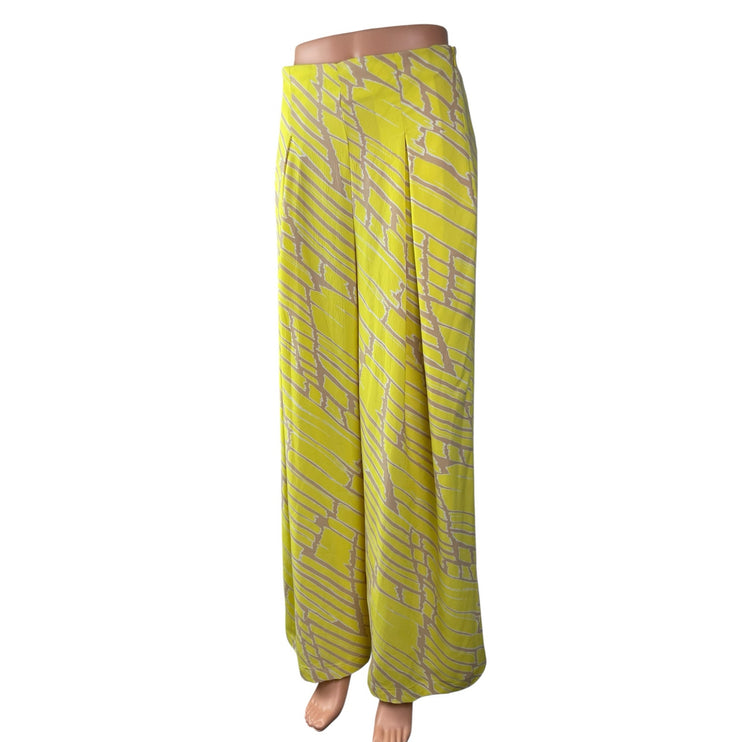 Forever 21 Women's Yellow Abstract High Waisted Wide Leg Trousers Pants Size M