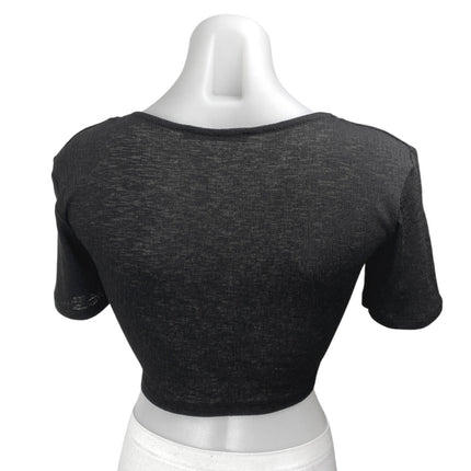Zara Black Short Sleeve Deep V-Neck Faux Wrap T Shirt Blouse Crop Top Size S