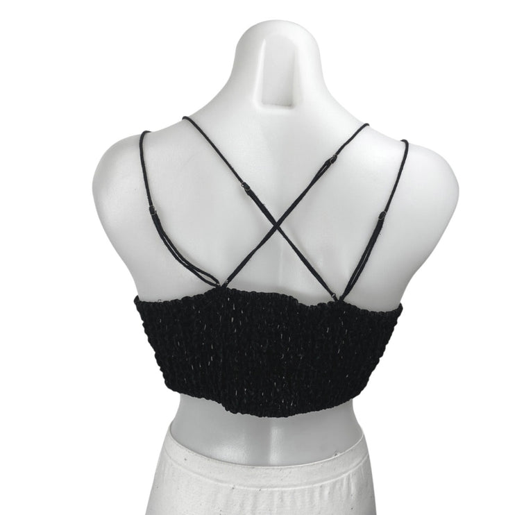 Free People Madonna Black Velvet Floral Lace Strappy Cami Bralette Top Size M