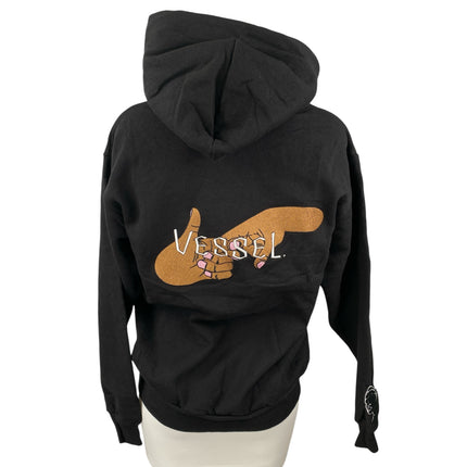 Vessel Black Embroidered Hooded Hoodie Long Sleeve Sweater Sweatshirt Top Sz S
