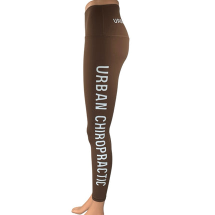 Urban Chiropractic Brown Spell Out Logo Yoga Athletic Leggings Pants Size S