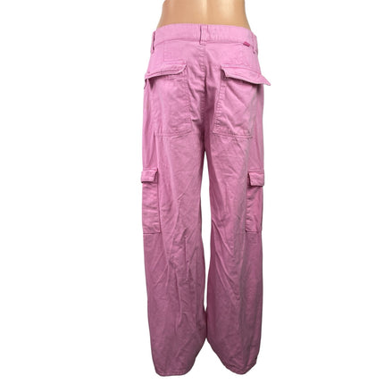 Pull & Bear Womens Pink High Waist Wide Leg Baggy Trousers Cargo Jeans Pants 12