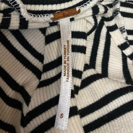 Free People White Black Striped Open Back Long Sleeve Crop Sweater Top Size S
