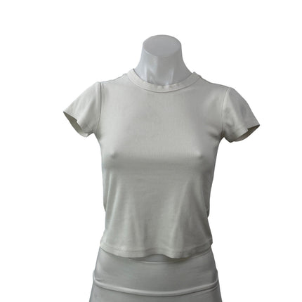 Marine Layer Women's White Short Sleeves Ribbed Crew Neck Tee T-shirt Top Sz XS