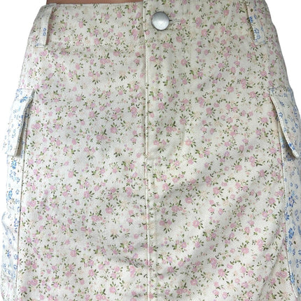 Altar'd State White Pink Floral Print Raw Hem Straight Pencil Mini Cargo Skirt M