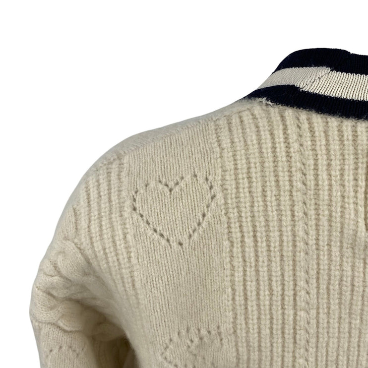 Sandro Womens Cream Black Cable Knit Wool Gold Chain Cardigan Sweater Top Size 0