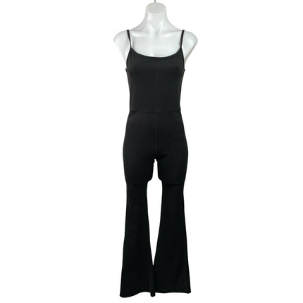Qinsen Women's Black Sleeveless Cami Camisole Ribbed Wide Leg Romper Jumpsuit M