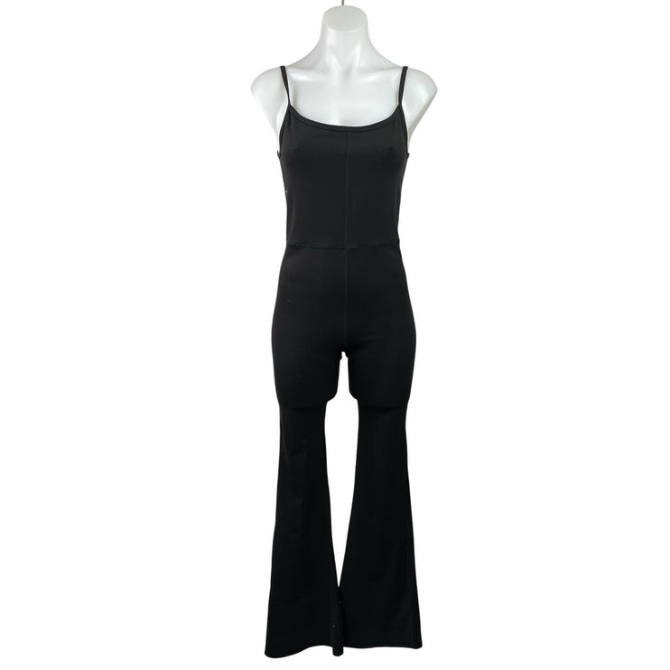Qinsen Women's Black Sleeveless Cami Camisole Ribbed Wide Leg Romper Jumpsuit M