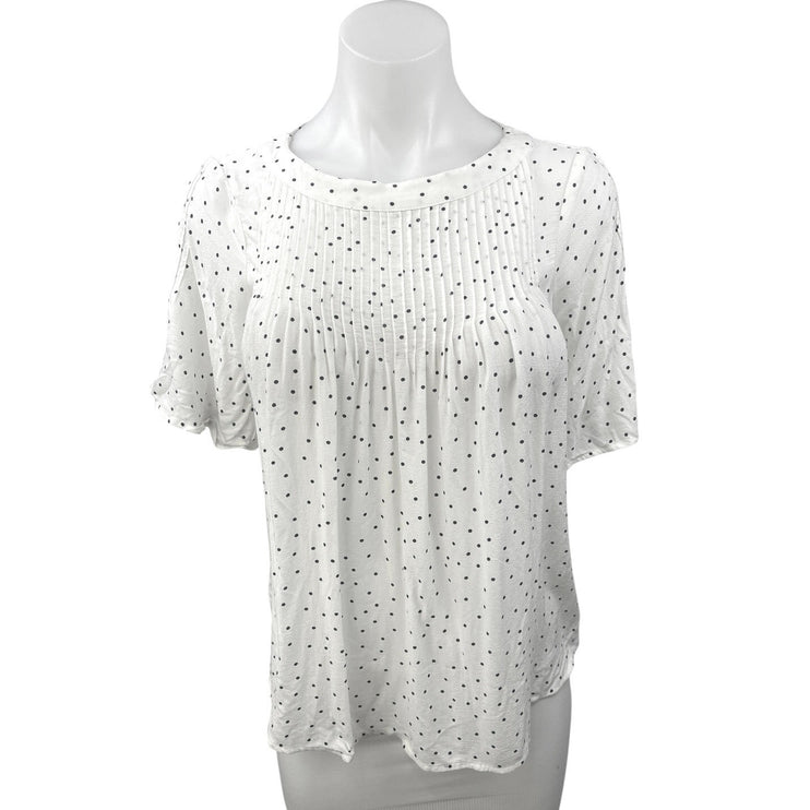 Gap Women's White Polka Dots Pintuck Pleated Short Sleeve Blouse Shirt Top XS