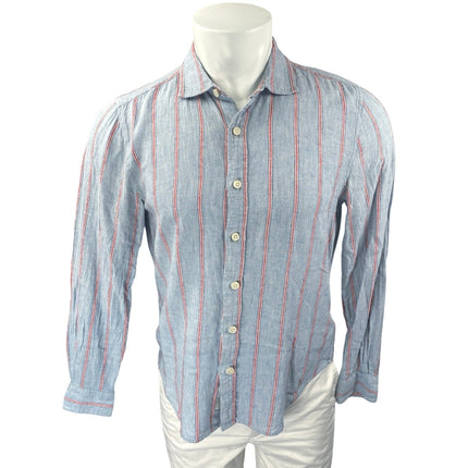 7 For All Mankind Men Blue Pink Striped Long Sleeve Button Up Dress Shirt Top S