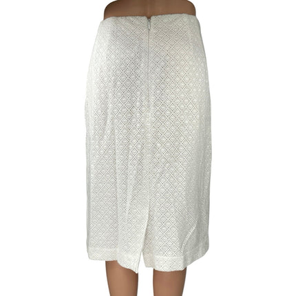 Ann Taylor White Eyelet Knee Length Zipper Slit Straight Pencil Skirt Size 12