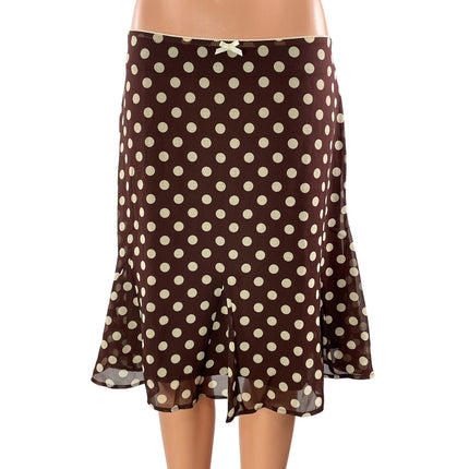 CIDER Brown Polka Dot Mesh Low Waist Bowknot Mermaid Knee Length Casual Skirts M