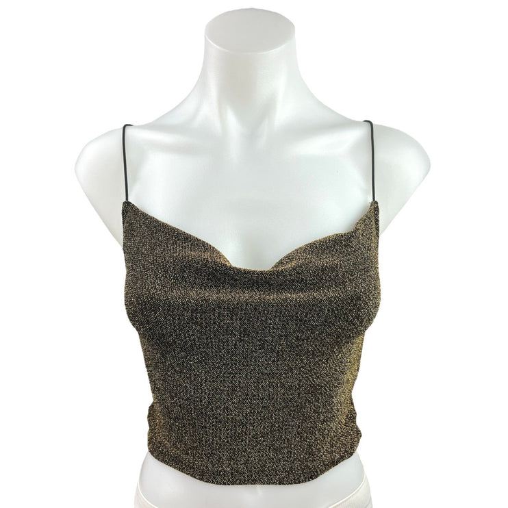 Divided by H&M Olive Green Glittered Metallic Cowl Crop Cami Tank Top Size XS