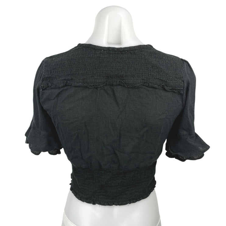 Abercrombie & Fitch Black V-neck Smocked Flutter Sleeve Crop Blouse Top Size XS