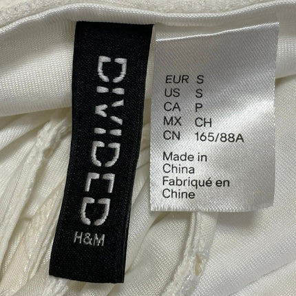 H&M White Sleeveless Embroidered Tie Strap Cami V Neck A Line Mini Dress Size S